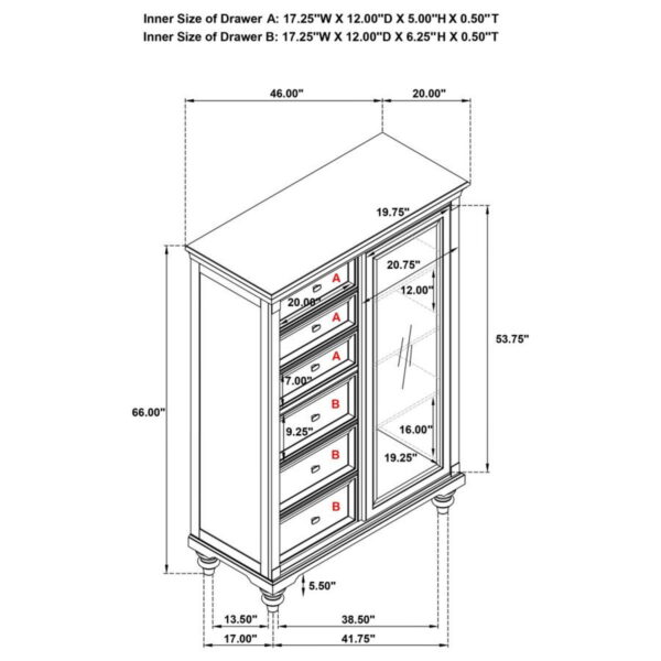 Andover - 6-Drawer Tempered Glass Door Chest - Dark Oak - Image 3