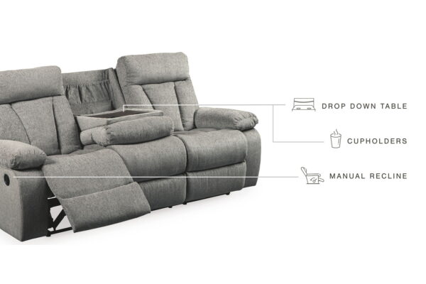Mitchiner - Fog - REC Sofa w/Drop Down Table - Image 8