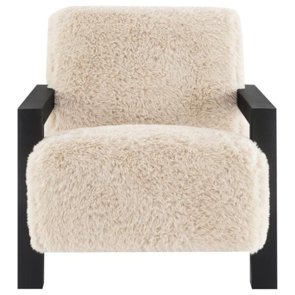 Fitzroy - Faux Fur Upholstered Chair Solid Wood Arms - Latte - Image 9