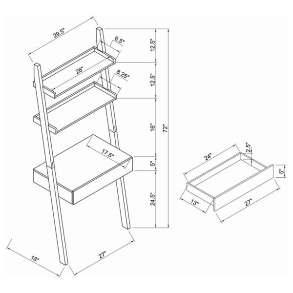 Colella - 3 Piece Ladder Desk And Bookcase Set - Cappuccino - Image 7