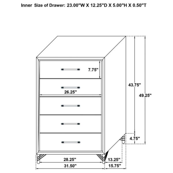 Lucia - 5-Drawer Bedroom Chest Of Drawers - Black - Image 6