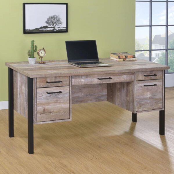 Samson - 4-Drawer Office Computer Desk - Weathered Oak - Image 11