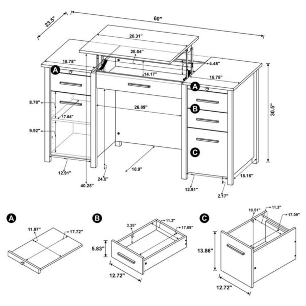 Dylan - 4-Drawer Lift Top Office Desk - Image 12