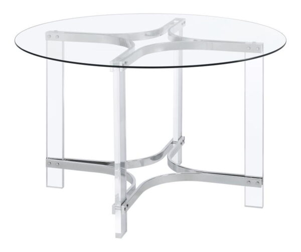 Keeling - 5 Piece Round Glass Top Acrylic Dining Set - Chrome - Image 15