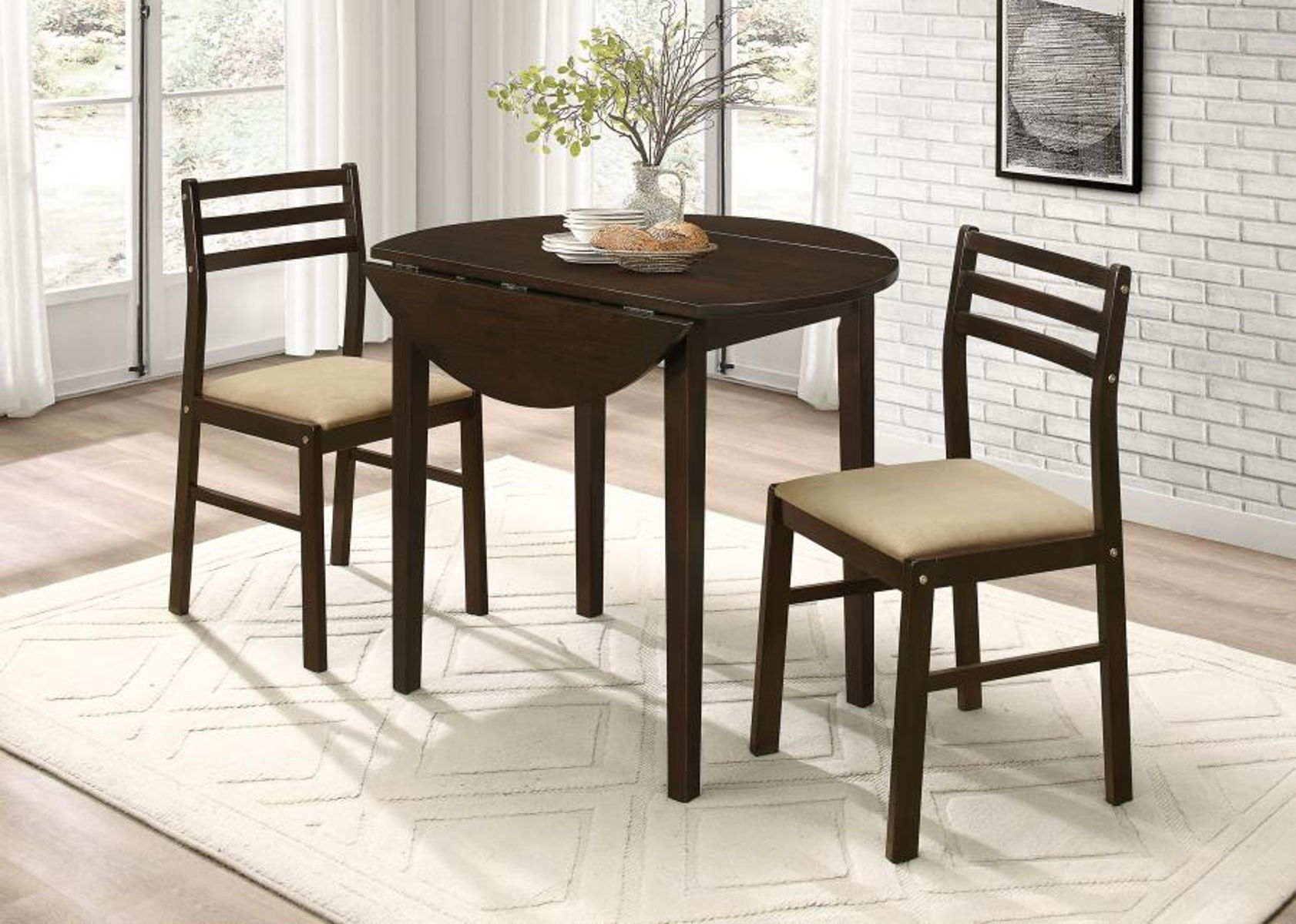 Bucknell - 3 Piece Round Drop Leaf Dining Table Set - Image 9