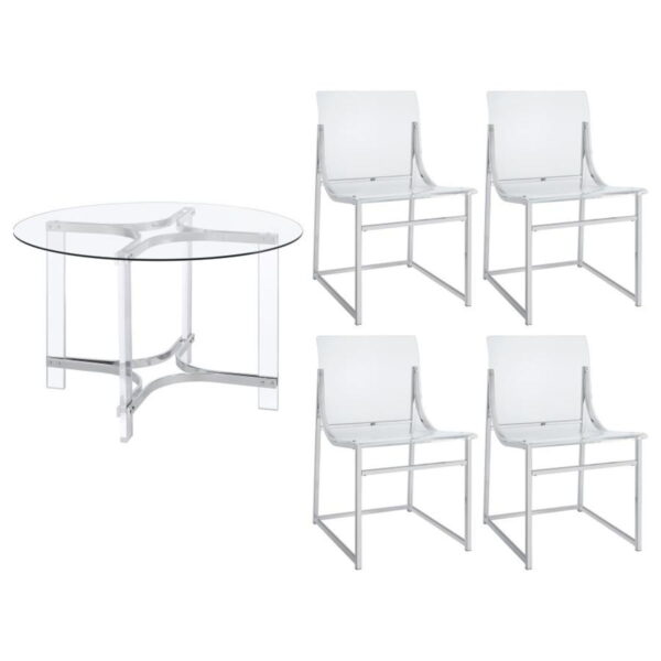 Keeling - 5 Piece Round Glass Top Acrylic Dining Set - Chrome - Image 7