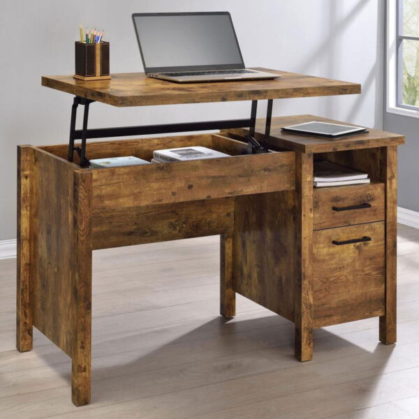 Delwin - 2-Drawer Lift Top Computer Desk - Rustic Nutmeg - Image 4