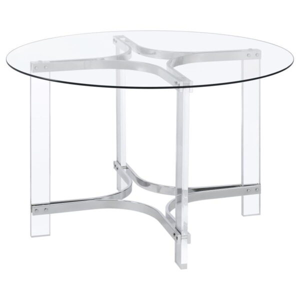 Keeling - 5 Piece Round Glass Top Acrylic Dining Set - Chrome - Image 5