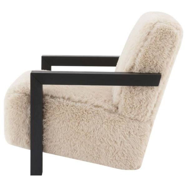 Fitzroy - Faux Fur Upholstered Chair Solid Wood Arms - Latte - Image 4