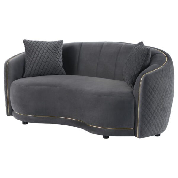 Brookside - Velvet Upholstered Curved Loveseat - Dark Gray - Image 10