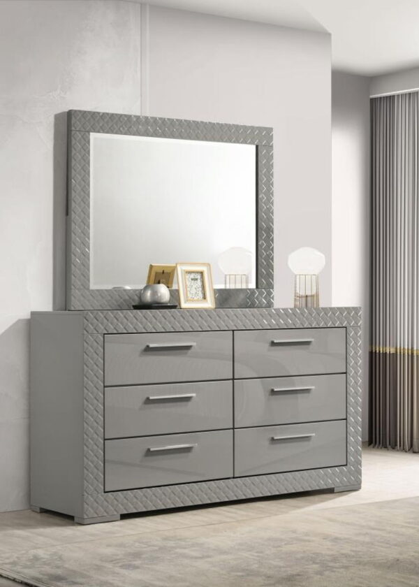 Ives - 6-Drawer Dresser And Mirror - Gray High Gloss - Image 8