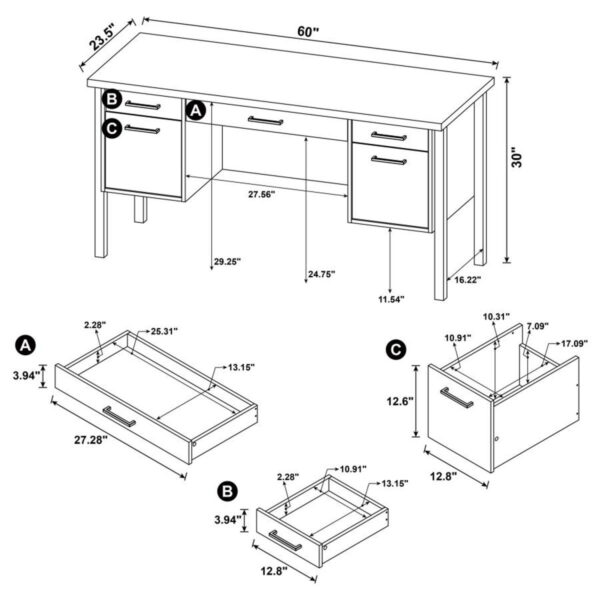 Samson - 4-Drawer Office Computer Desk - Weathered Oak - Image 5