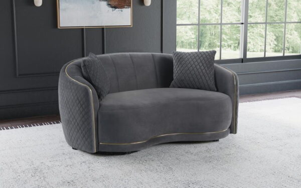 Brookside - Velvet Upholstered Curved Loveseat - Dark Gray - Image 4