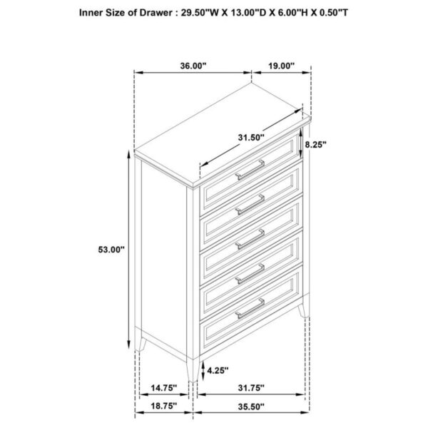 Marielle - 5-Drawer Bedroom Chest - Distressed White - Image 9