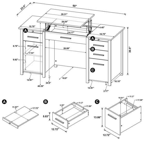 Dylan - 4-Drawer Lift Top Office Desk - Image 22