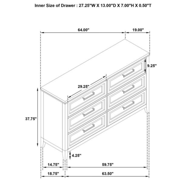 Marielle - 6-Drawer Bedroom Dresser - Distressed White - Image 11