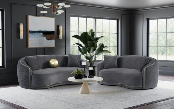 Brookside - Velvet Upholstered Curved Loveseat - Dark Gray - Image 9