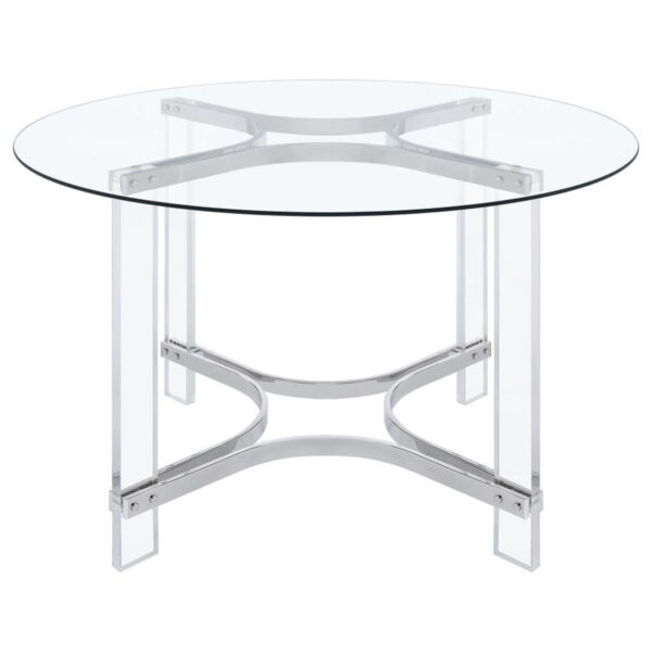 Keeling - 5 Piece Round Glass Top Acrylic Dining Set - Chrome - Image 4