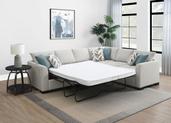 Ashford - Chenille Upholstered Sleeper Sectional Sofa - Greige - Image 13
