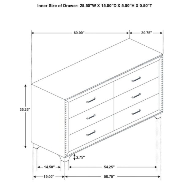 Melody - 6-Drawer Upholstered Dresser - Image 10