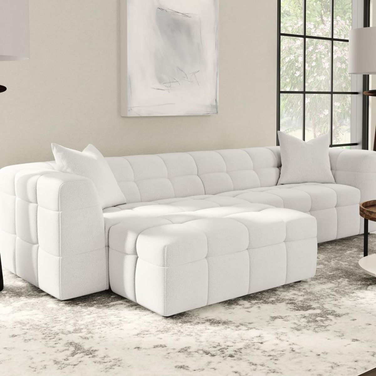 Everly - Boucle Upholstered Rectangular Ottoman - White - Image 9