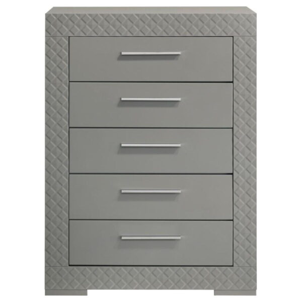 Ives - 5-Drawer Bedroom Chest Of Drawers - Gray High Gloss - Image 3