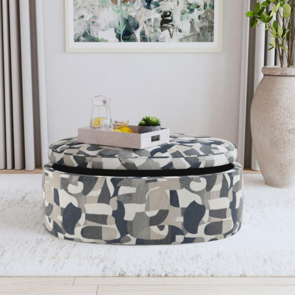 Tomkins - Oval Upholstered Storage Ottoman - Indigo Blue - Image 2