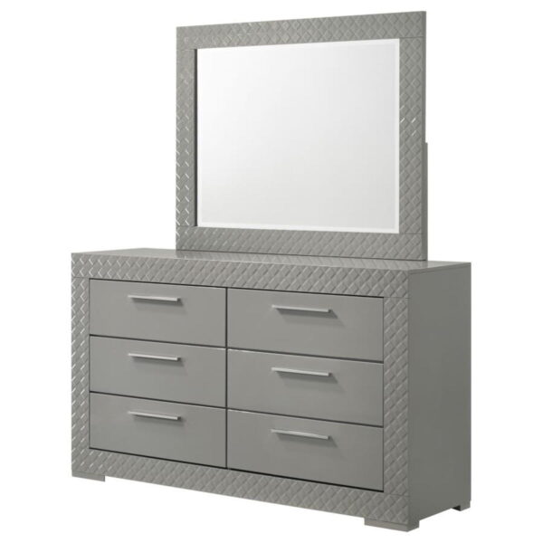 Ives - 6-Drawer Dresser And Mirror - Gray High Gloss - Image 9