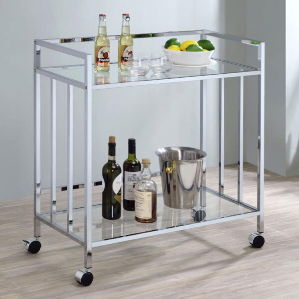 Cara - 2-tier Rectangular Glass Shelf Metal Bar Cart - Image 11