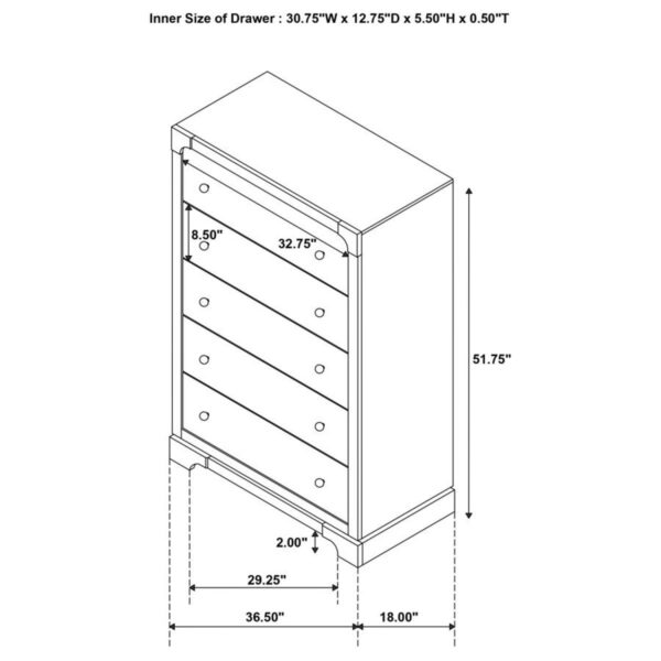 Gran Park - 5-Drawer Bedroom Chest Of Drawers - Dark Cocoa - Image 2