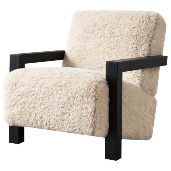 Fitzroy - Faux Fur Upholstered Chair Solid Wood Arms - Latte - Image 12