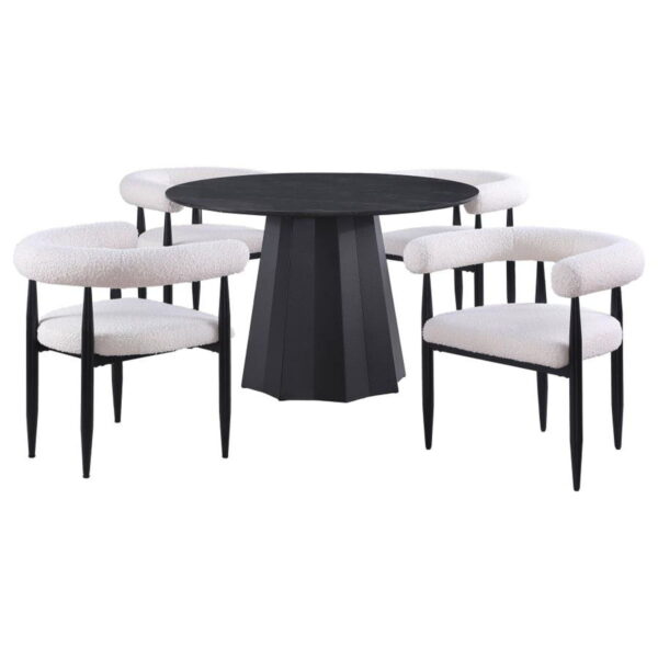 Camden - 5 Piece Round Faux Marble Top Dining Table Set - Black - Image 6