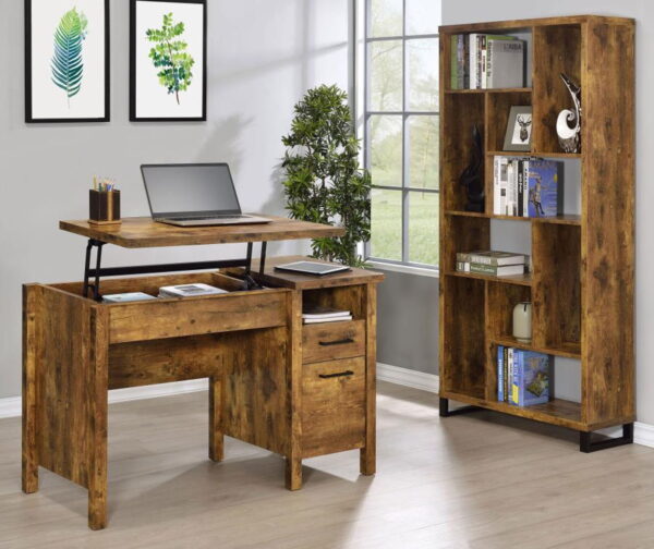 Delwin - 2-Drawer Lift Top Computer Desk - Rustic Nutmeg - Image 9