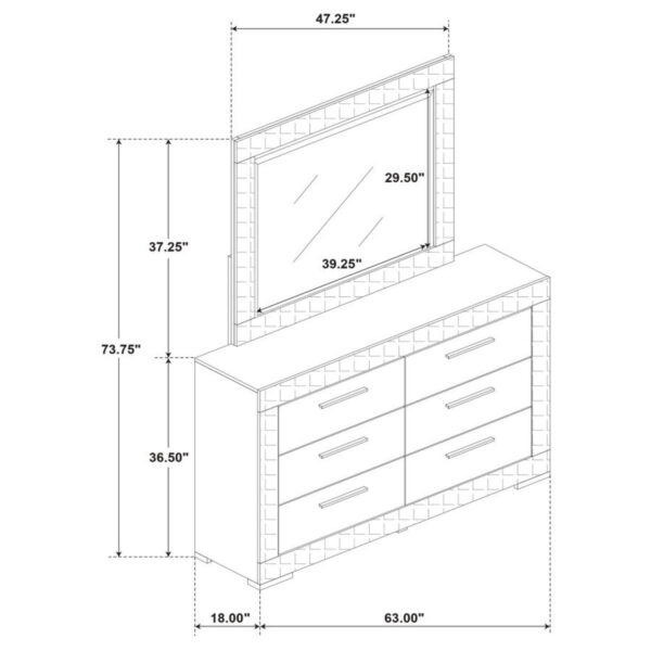 Ives - 6-Drawer Dresser And Mirror - Gray High Gloss - Image 7