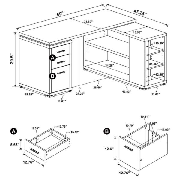 Yvette - 3-Drawer L-Shape Computer Desk - Image 20