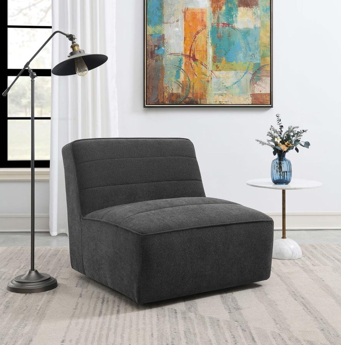 Cobie - Upholstered Armless Swivel Chair - Dark Charcoal - Image 6