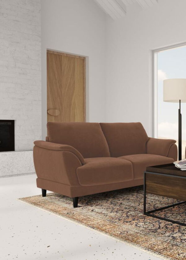 Selma - Velvet Upholstered Crescent Arm Loveseat - Rust - Image 2