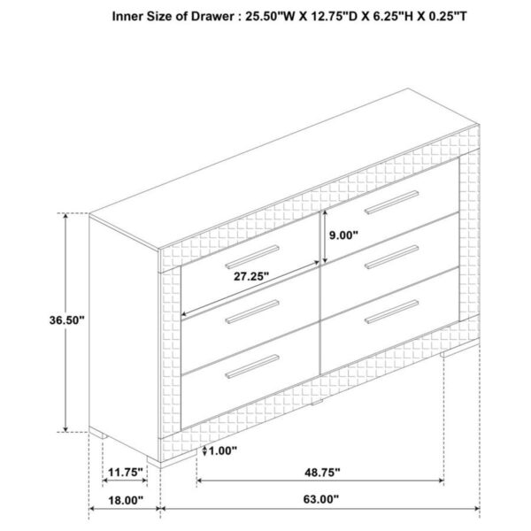 Ives - 6-Drawer Dresser Cabinet - White High Gloss - Image 3
