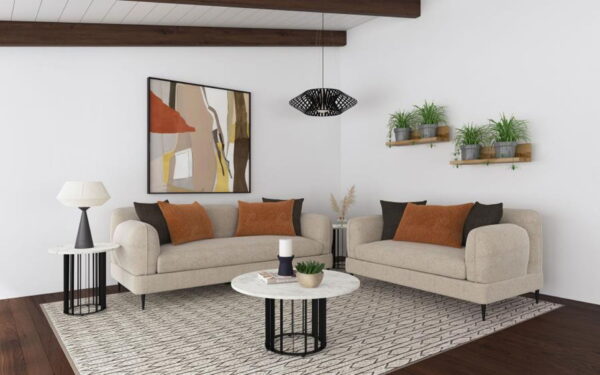 Jade - Chenille Upholstered Sculpted Track Arm Loveseat - Latte - Image 3