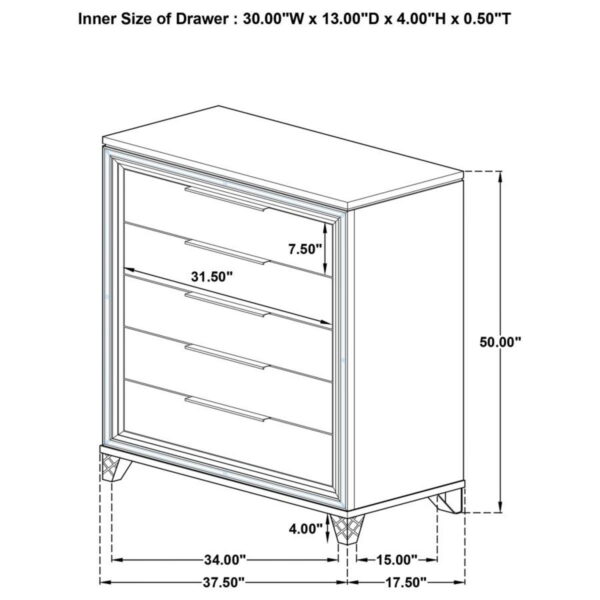 Marmore - 5-Drawer Bedroom Chest Of Drawers - White - Image 11
