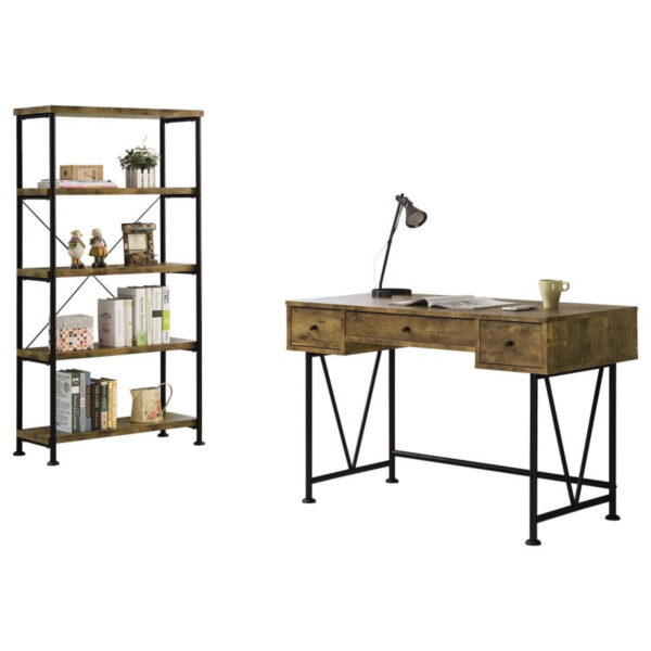 Analiese - 2 Piece Computer Desk Bookcase Set - Rustic Nutmeg - Image 8