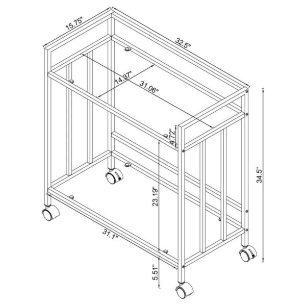 Cara - 2-tier Rectangular Glass Shelf Metal Bar Cart - Image 3