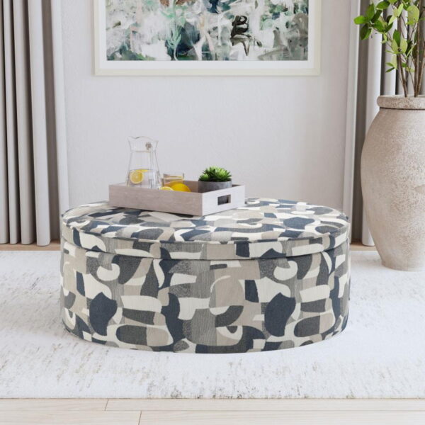 Tomkins - Oval Upholstered Storage Ottoman - Indigo Blue - Image 4