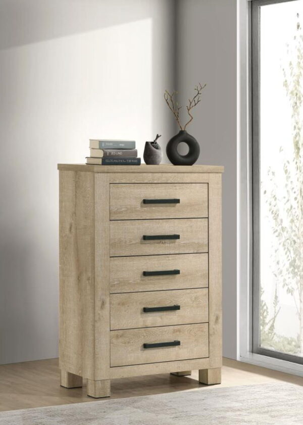 Oakglen - 5-Drawer Bedroom Chest Of Drawers - Weathered Oak - Image 3