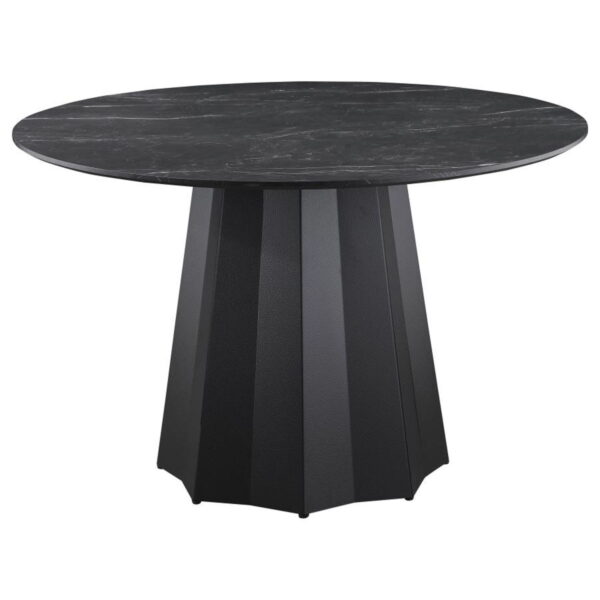 Camden - 5 Piece Round Faux Marble Top Dining Table Set - Black - Image 9