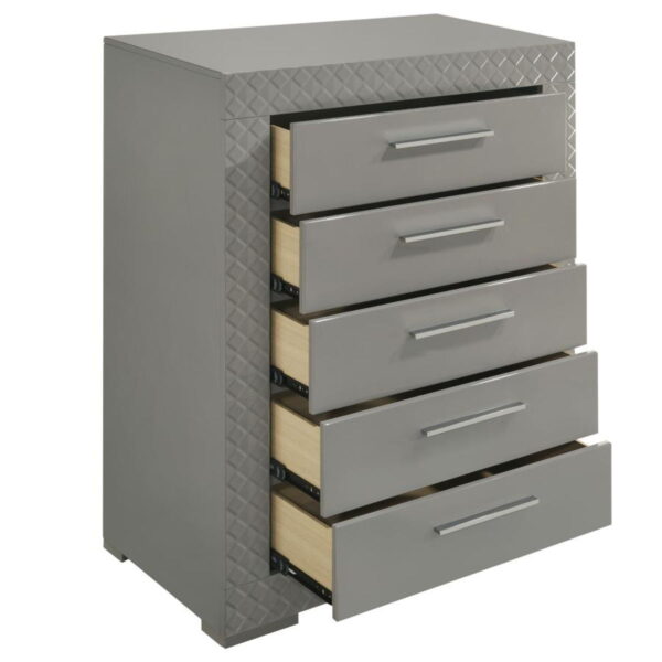 Ives - 5-Drawer Bedroom Chest Of Drawers - Gray High Gloss - Image 12