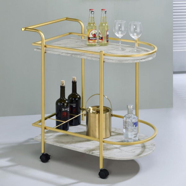 Desiree - 2-Tier Faux Marble Shelf Metal Bar Cart - Image 4