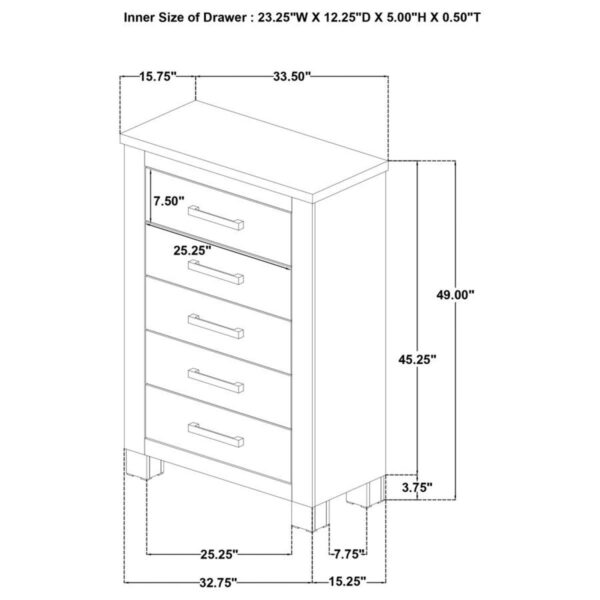 Oakglen - 5-Drawer Bedroom Chest Of Drawers - Weathered Oak - Image 8