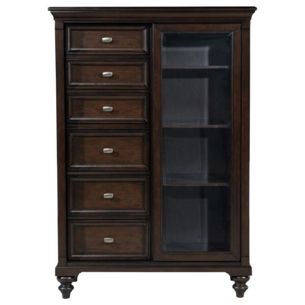 Andover - 6-Drawer Tempered Glass Door Chest - Dark Oak - Image 5