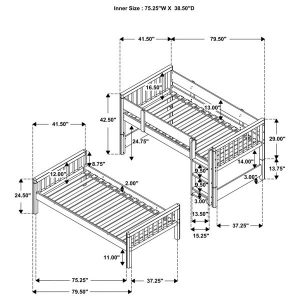 Dakota - Wood Twin Over Twin Bunk Bed - Natural - Image 5